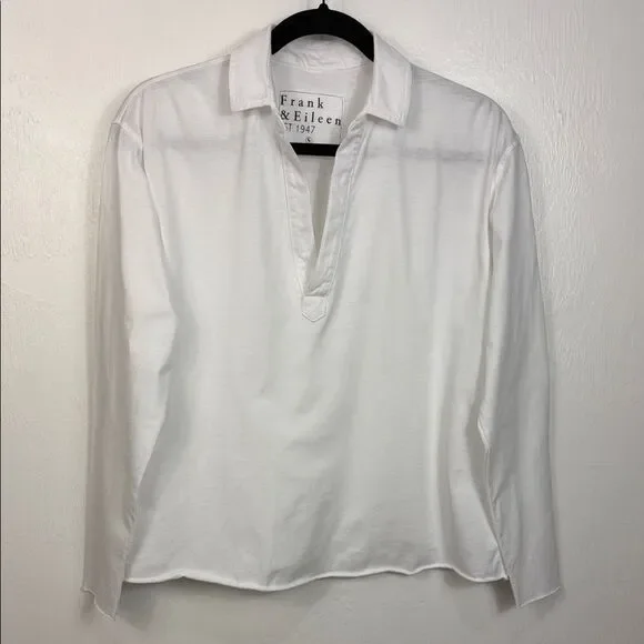 Frank & Eileen White 100% Cotton Long Sleeve Polo Popover Top Size S - Picture 2 of 10